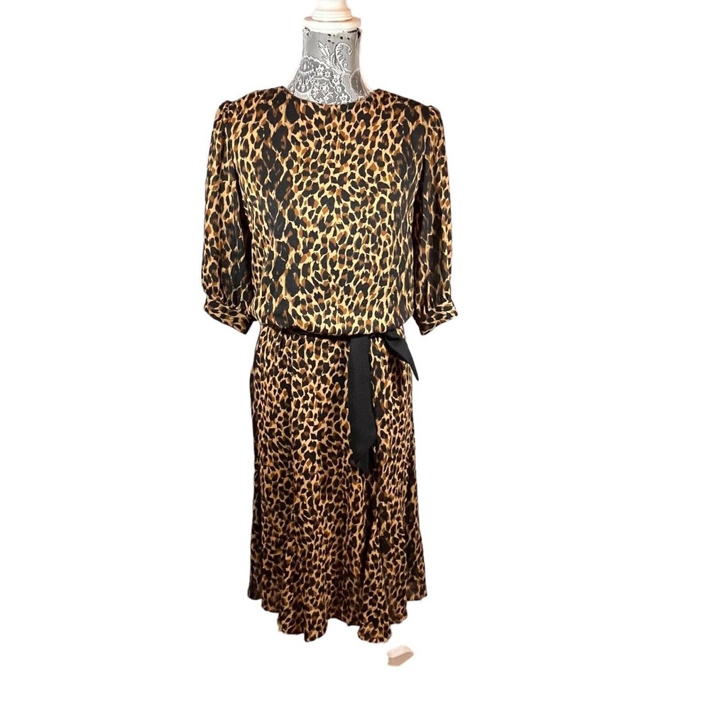 Vintage Breli Originals Animal Print Fit Flare Dress Made In USA Size 8